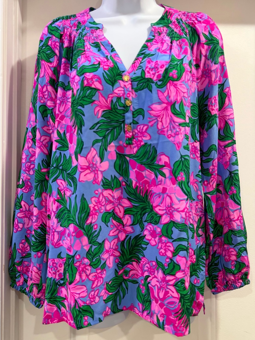 Lilly Pulitzer 🆕🆕🆕 Elsa Silk Blouse Cerise Pink Safari Sunset Size Small